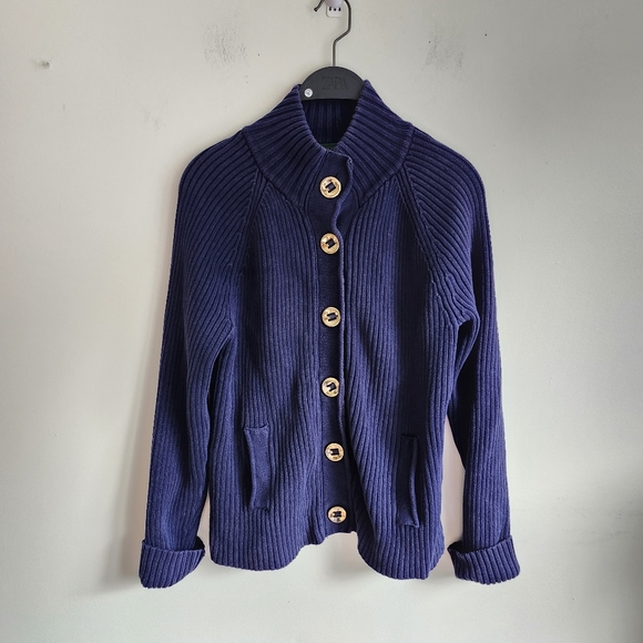 Lauren Jeans Company Sz M Navy Heavy Ribbed Cardigan/Jacket with Gold Buttons - Picture 2 of 5